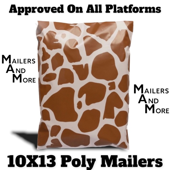 25 10X13 Giraffe Print / Brown Cow Poly Mailers PRICE IS FIRM CLEARANCE - Picture 3 of 8